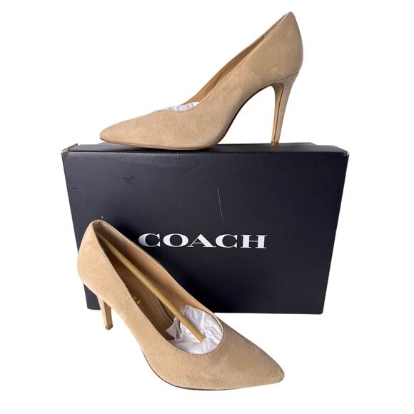 COACH Skyler Pump Stiletto Slip On Women's 7B Suede Beechwood Nude Pointed Toe - Picture 1 of 14